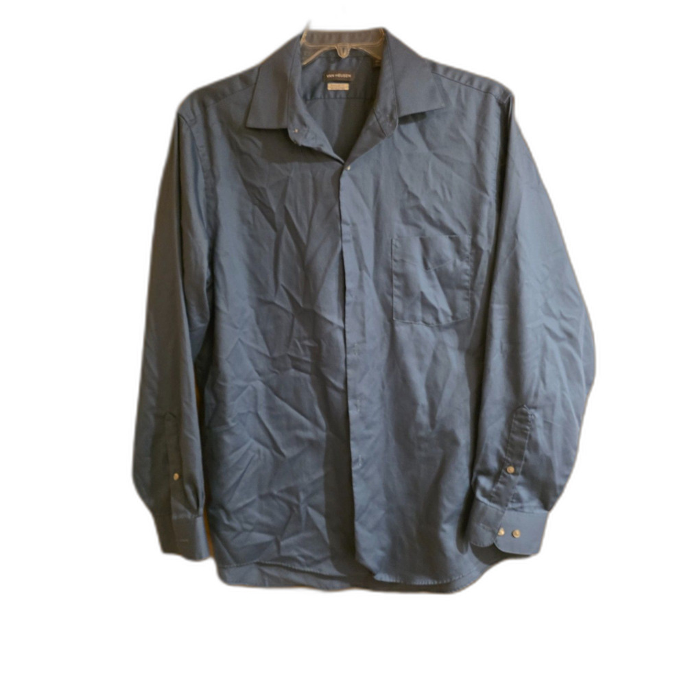 Van Heusen Men's Blue Long Sleeve Dress Shirt Size 16.5 34/35 Wrinkle Free